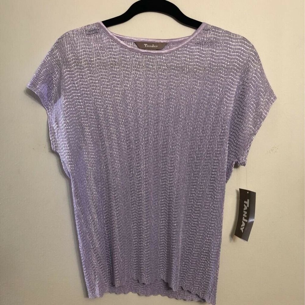 TanJay Womens Crinkle Blouse Lavender Chevron Mesh